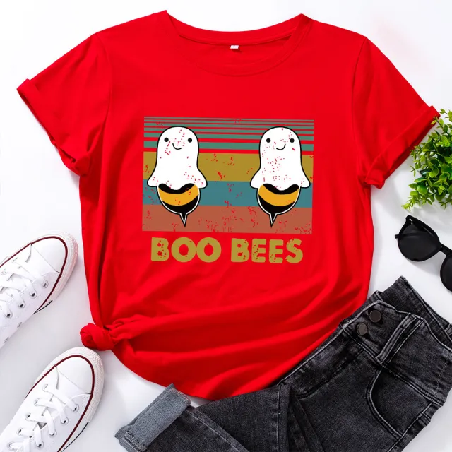 European And American Women's Loose Round Neck Creative Short Sleeve T shirt Women Red - Shop at LoveMi