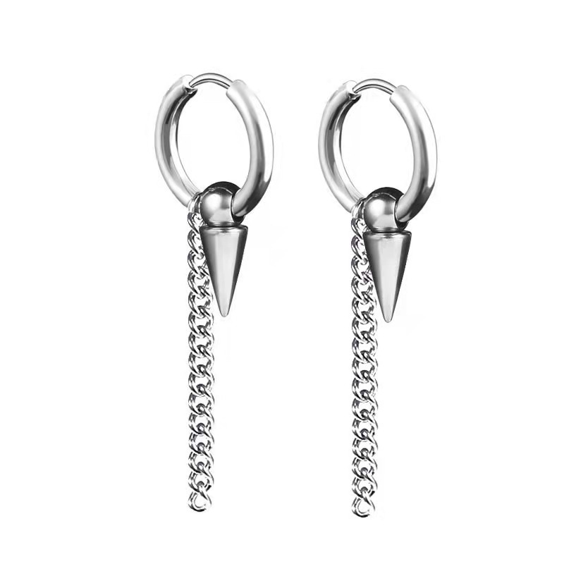 Short Tip Plus Chain Tassel Chain Earrings