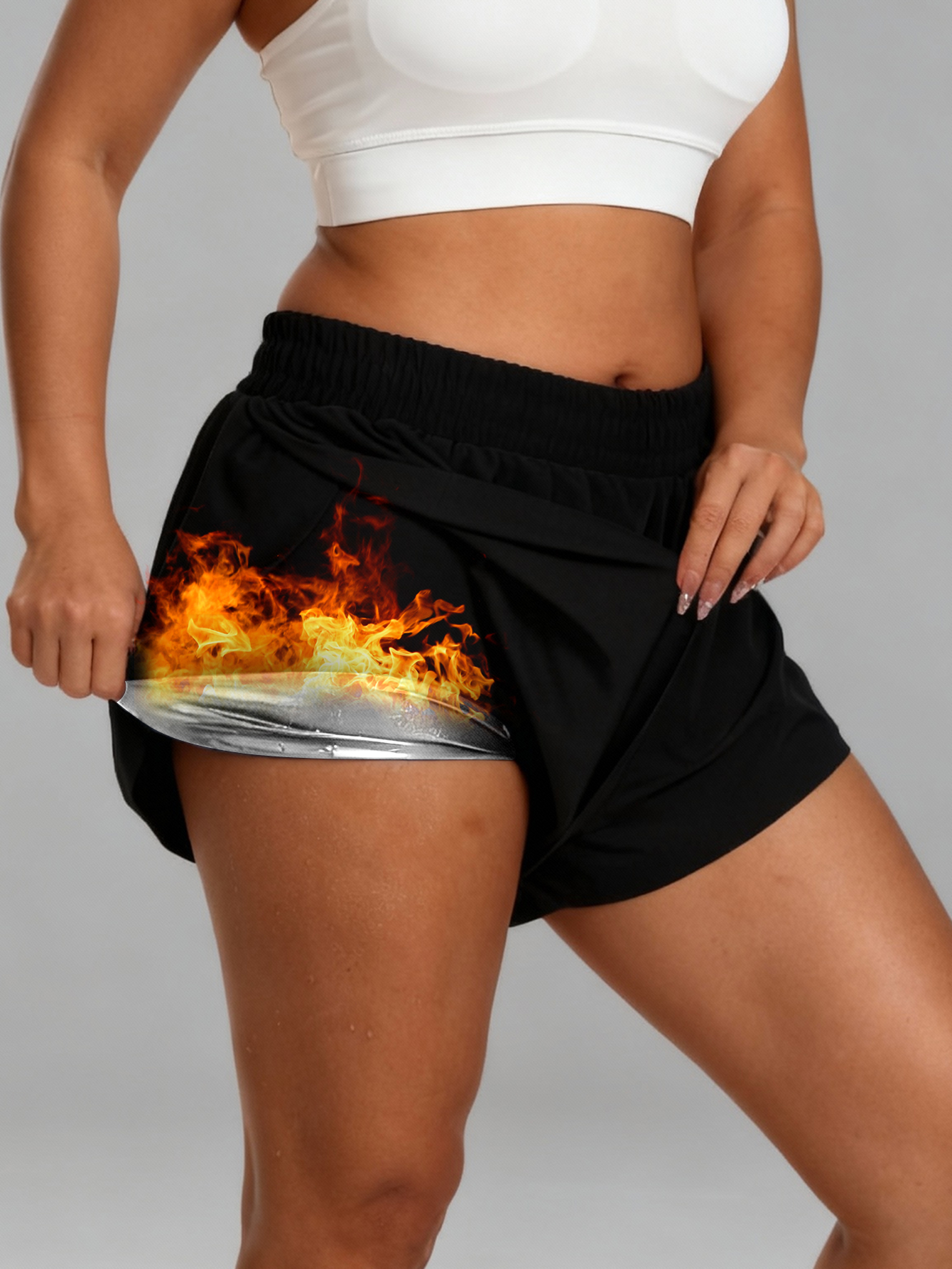 Women's Heat Trapping 2-in-1 Double Layer Sauna Shorts Running Shorts Athletic Workout Gym Sauna Shorts 10