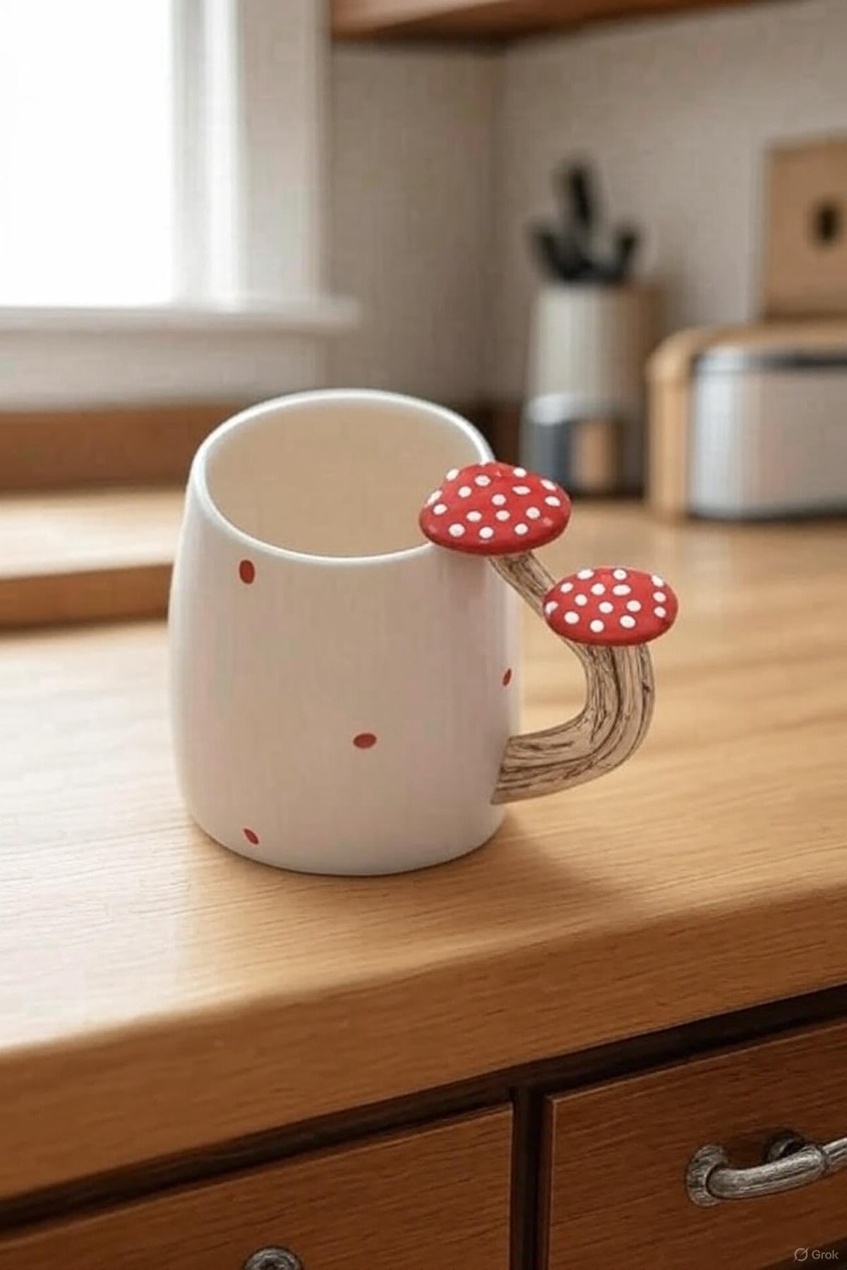 Handmade Ceramic Mug With Mushroom Handle 400ml Rustic Forest-Inspired Design 2