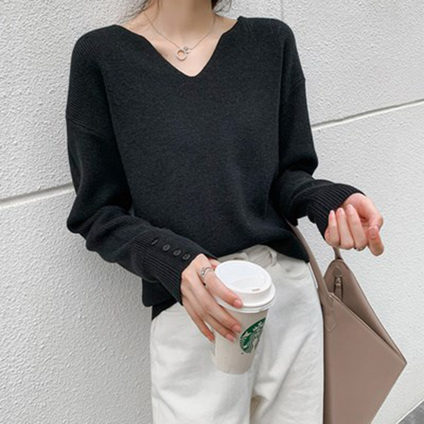 V-neck Design Blouse Bottoming Sweater Loose Casual