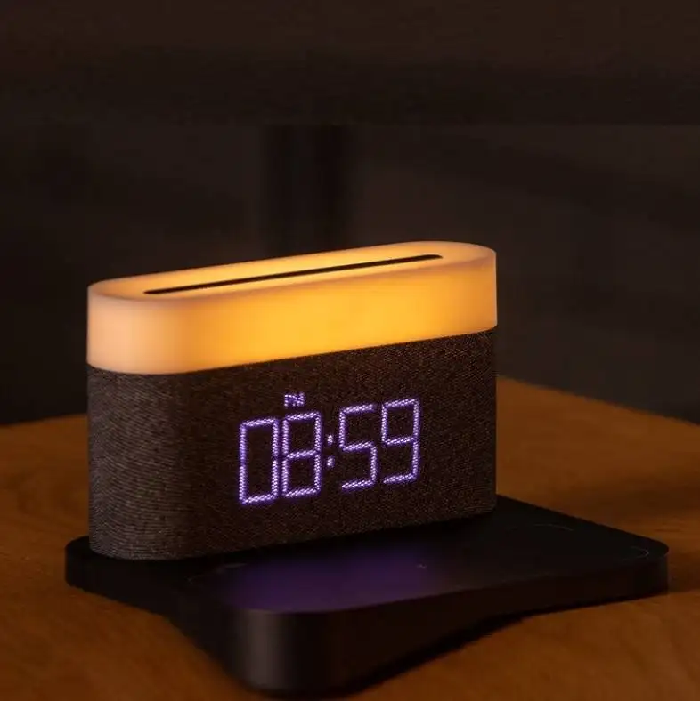 Table Lamp Bedroom Desktop Bedside Clock Four-in-one Wireless Phone