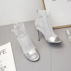 Women's Fish Mouth Shoes Stiletto Sandals - Silver - View 1