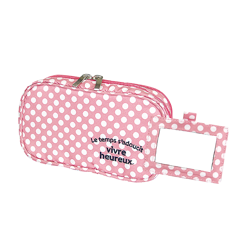 2 Layer Makeup Bag W  Mirror Travel Cosmetic Bag Organizer Brush Slots Portable