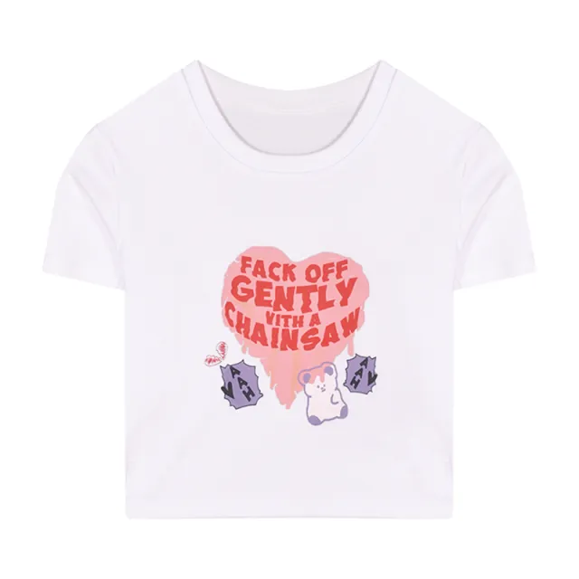 Cropped High Waist Slim Black Short sleeved Top White - Shop at LoveMi