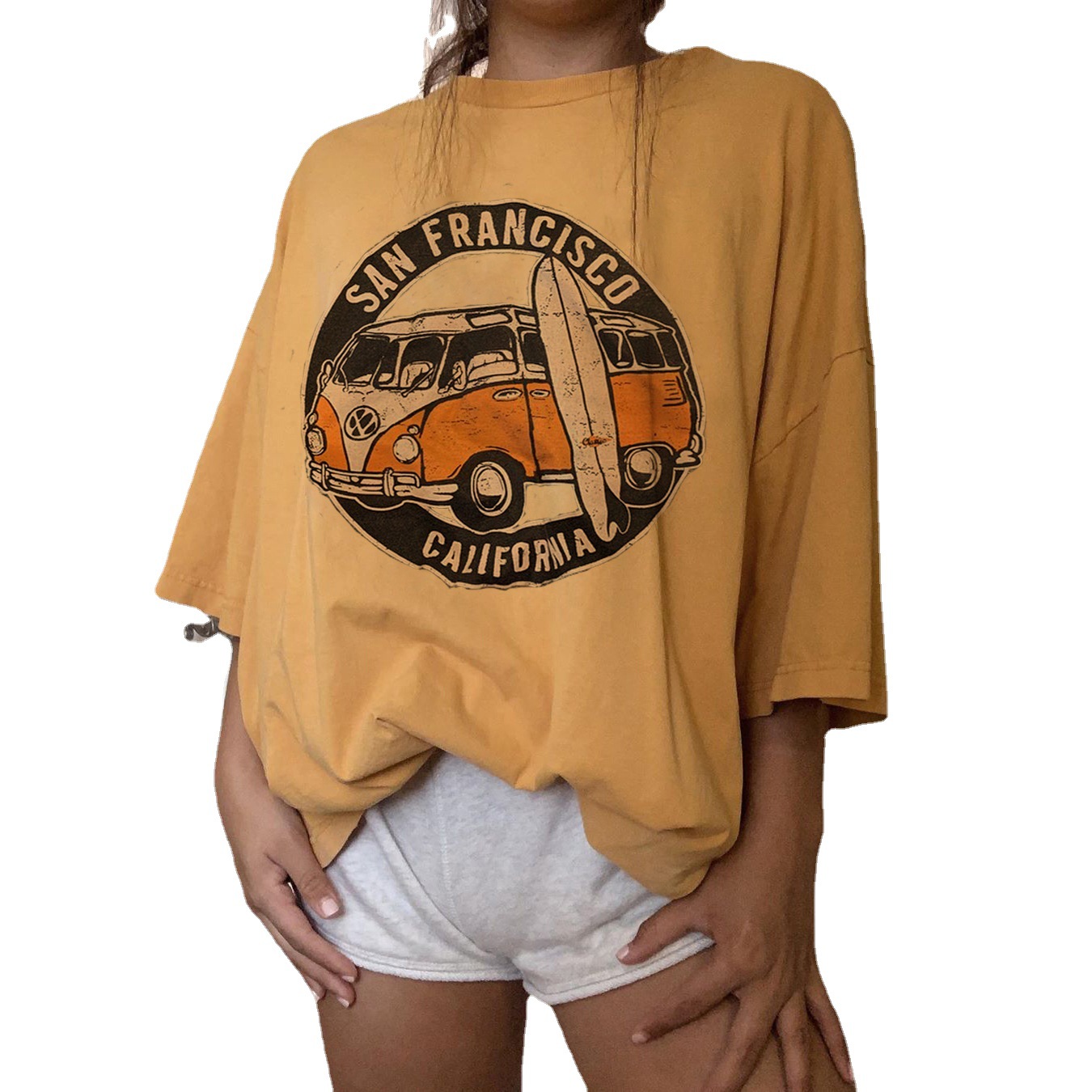 Printed Long Top With Short Sleeves