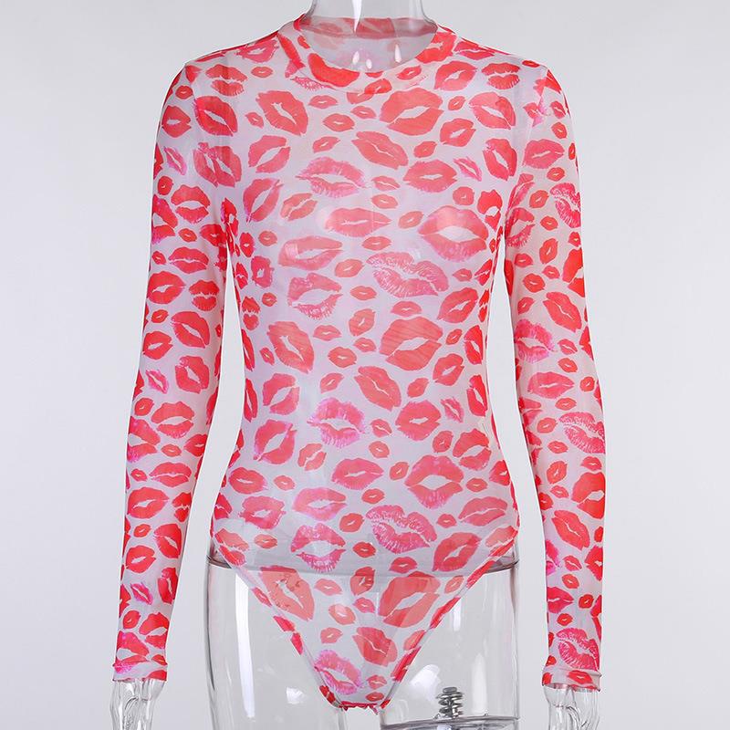 Title 4, Lip Print Long Sleeve Bodysuit Skinny Leggings