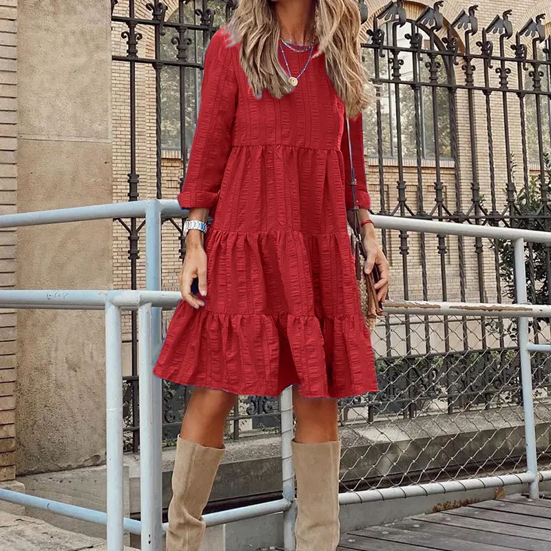 Women's Cotton Linen Loose Fashion Long Sleeve Dress