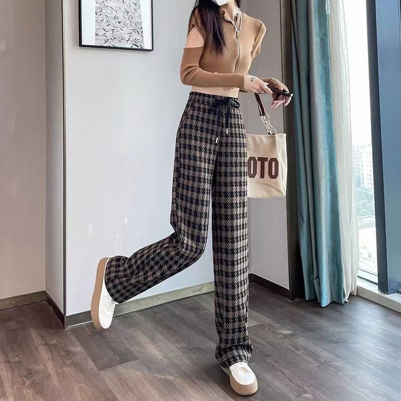 Title 3, Relaxed Coffee Checked Plush Casual Pants for u...