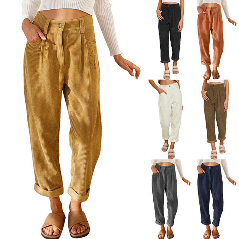 Baggy Corduroy Straight Pants Oversized Spodnie Elegant