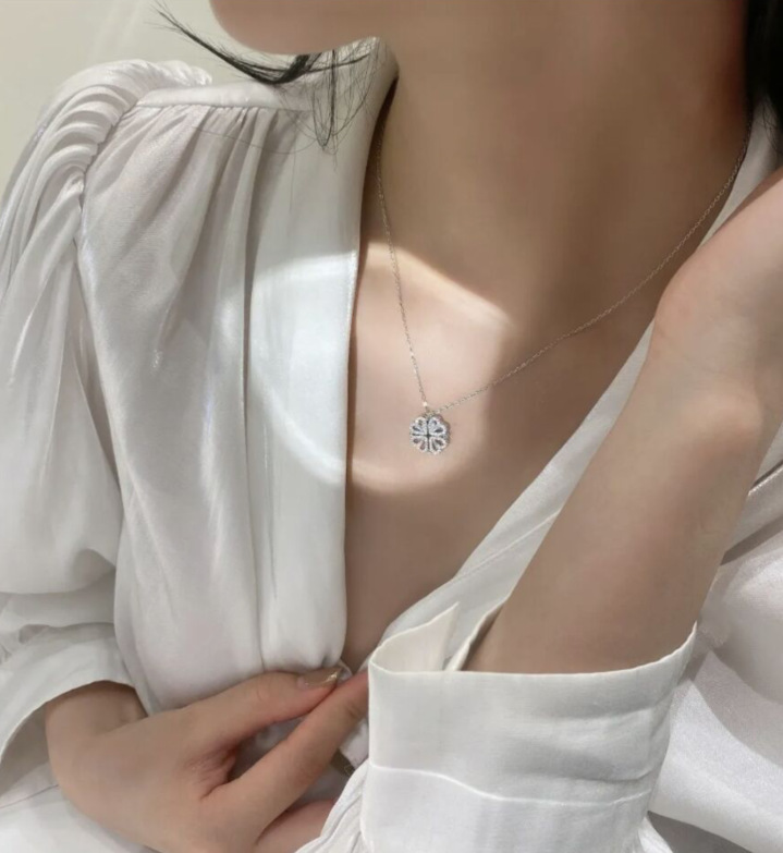 Retro Magnetic Folding Heart Shaped Four Leaf Clover Pendant Necklace Women Love - Picture 16 of 17