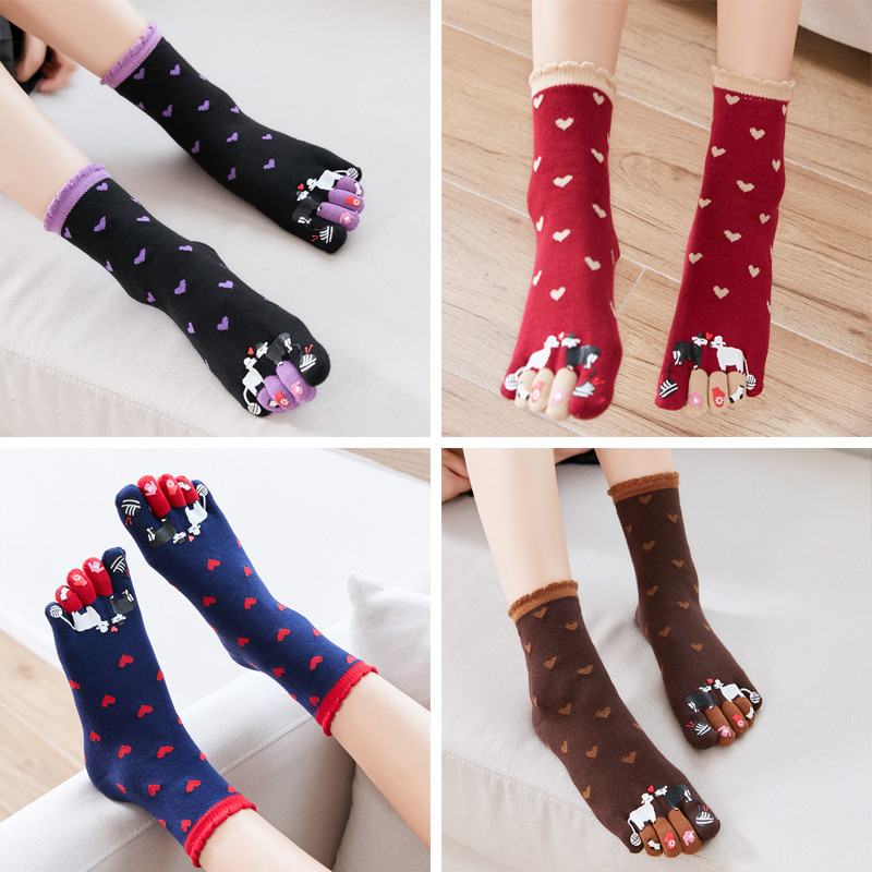 Title 7, Autumn and Winter Cotton Five-finger Socks Wome...