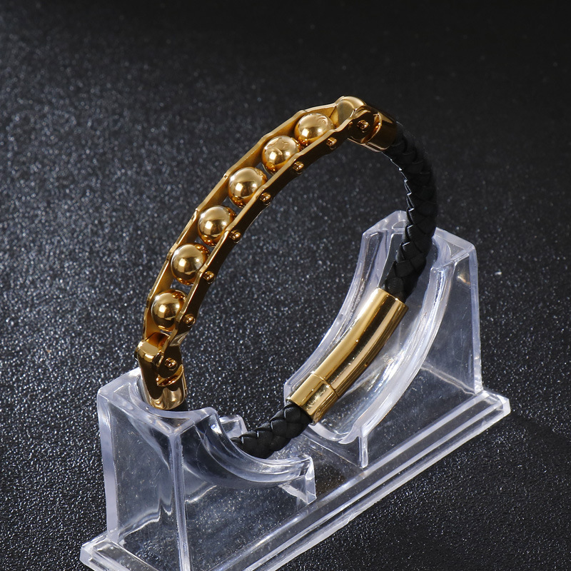 Men's Rotatable Stainless Steel Braided Leather Bracelet