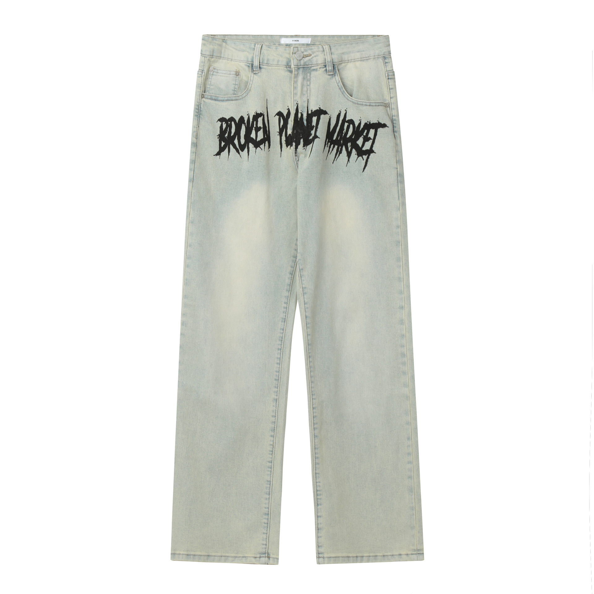 Men's Washed Embroidered Straight Leg Denim Trousers