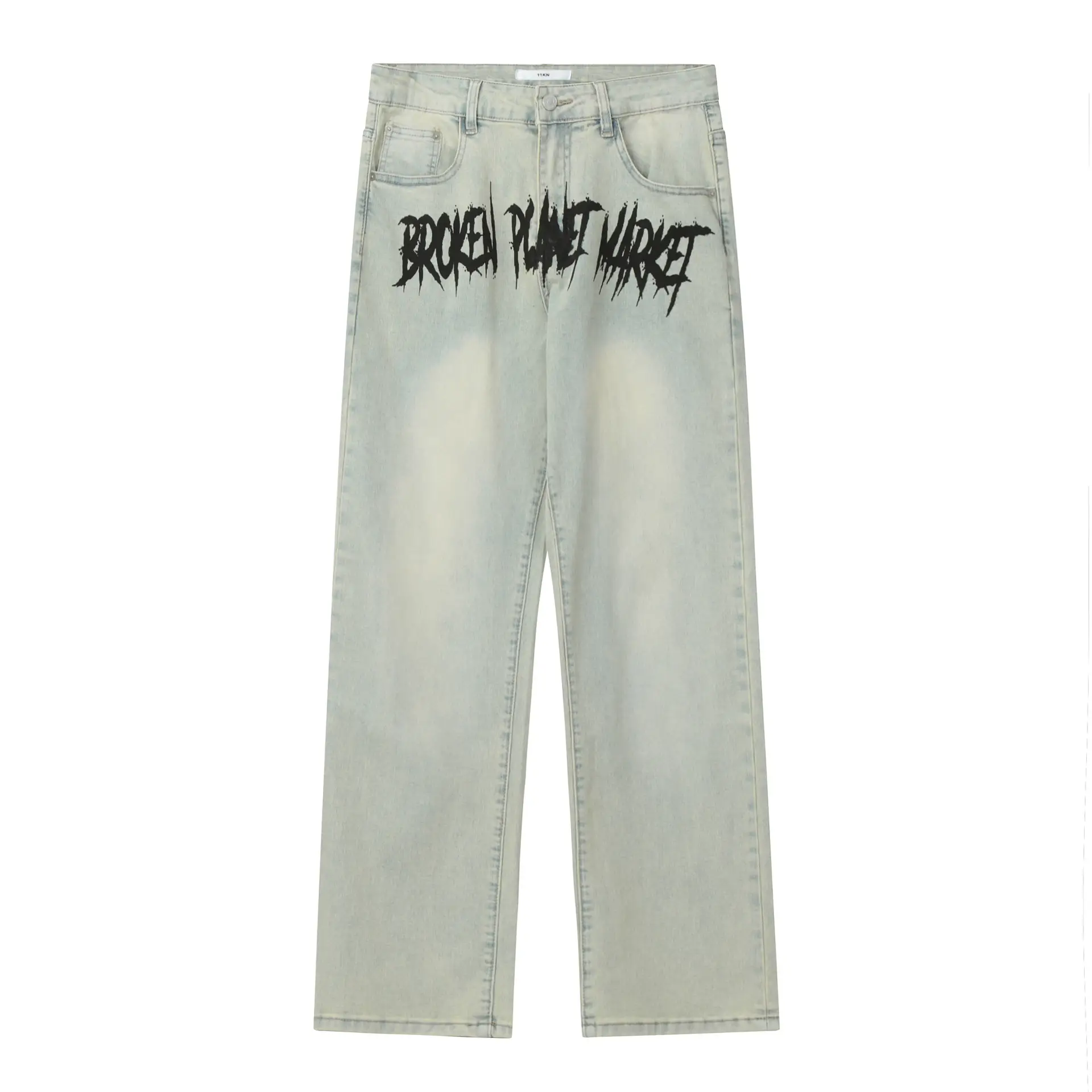 Men's Washed Embroidered Straight Leg Denim Trousers