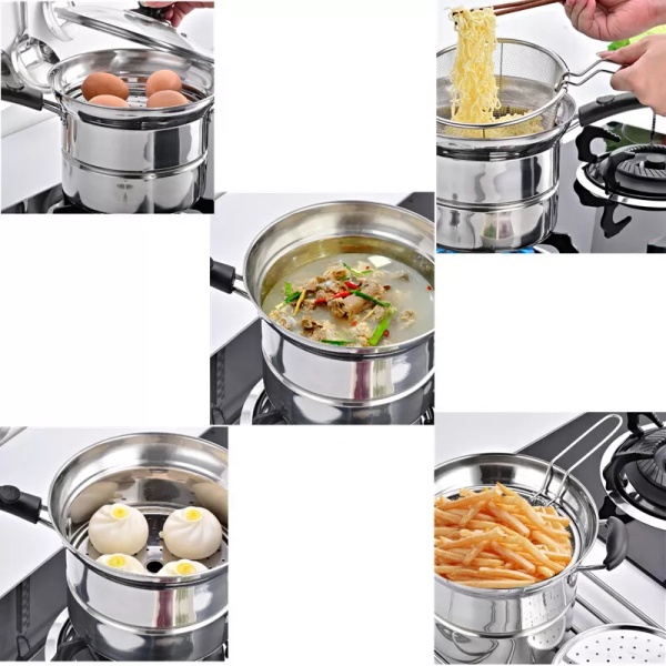 4pc Non Stick Chip Pan Deep Fat Fryer Cooking Noodle Soup Pot Frying Basket&Lid — image 7