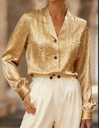 Urban Luxury Style Satin Collar Long-sleeved Shirt For Women