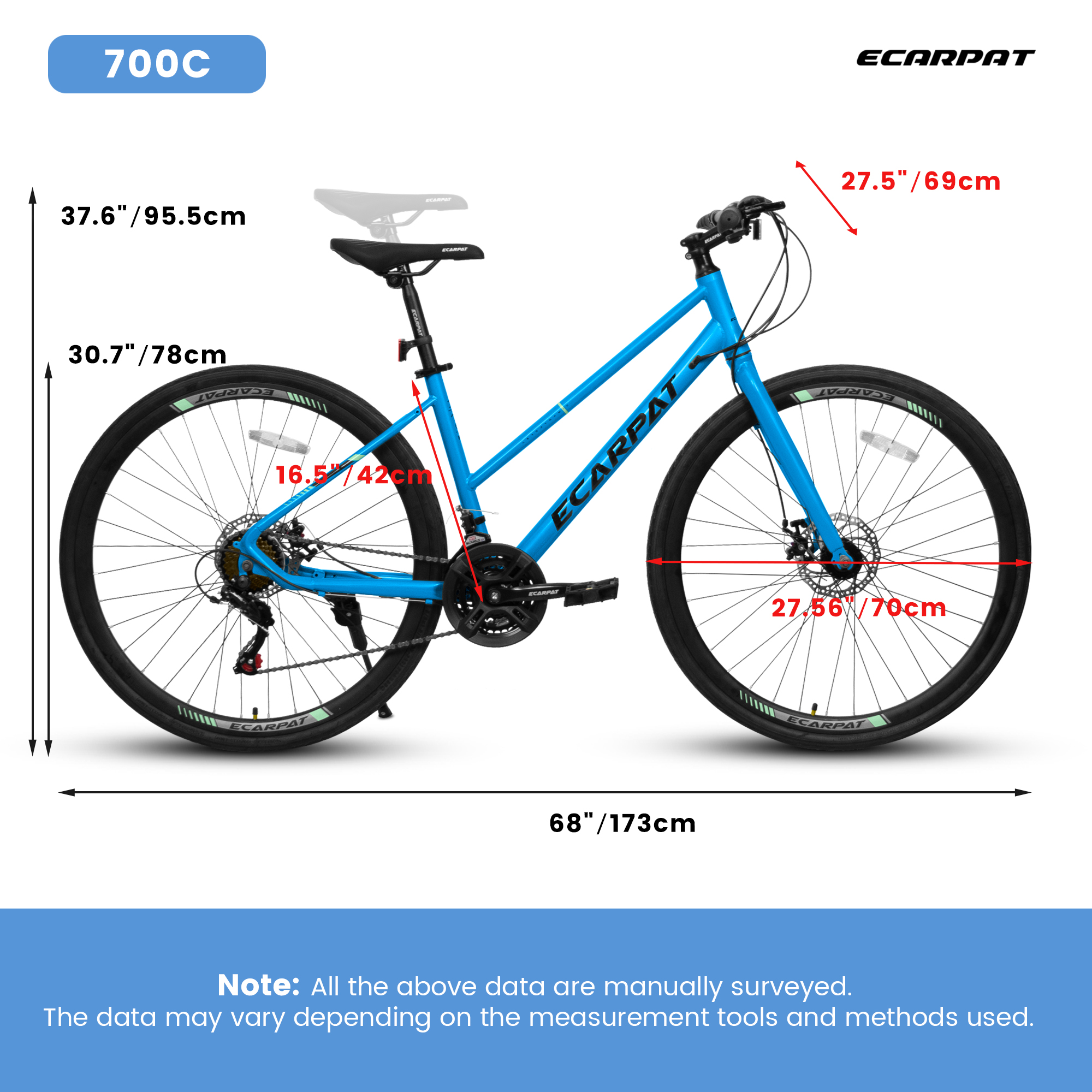 A28250 700Cx35 Road Bike With Aluminum Alloy Wheels, 21-Speed Gear System, Disc Brakes, Wide Tires Ideal For Urban Commuting And Student Transportation