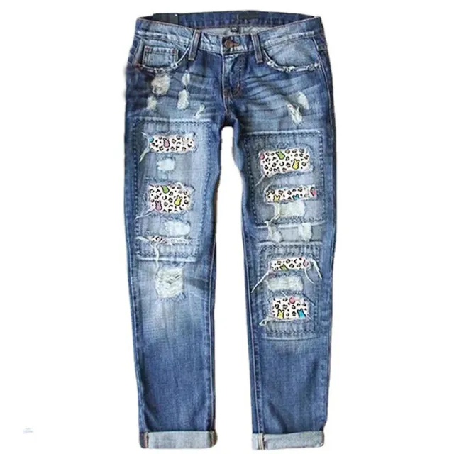 Printed Washed Loose Fitting Wide Leg Jeans Colorful Leopard Print - Shop at LoveMi