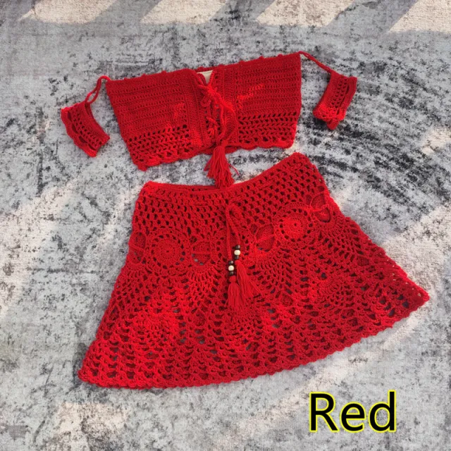 Hand crocheted Bikini Top Mini Skirt Red - Shop at LoveMi