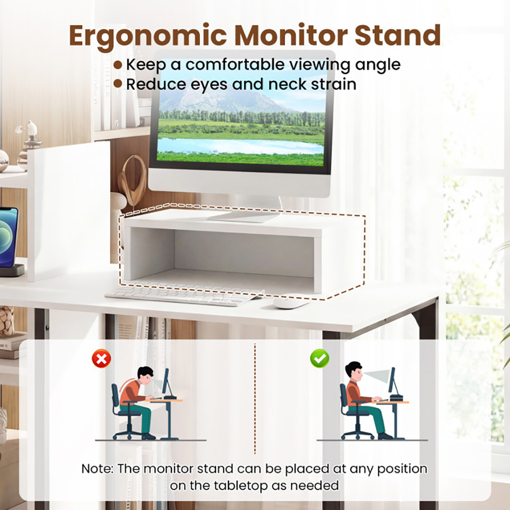 Computer Desk With Charging Station And Ergonomic Monitor Stand With Non-slip Foot Pads For Living Room, Bedroom, Study And Office