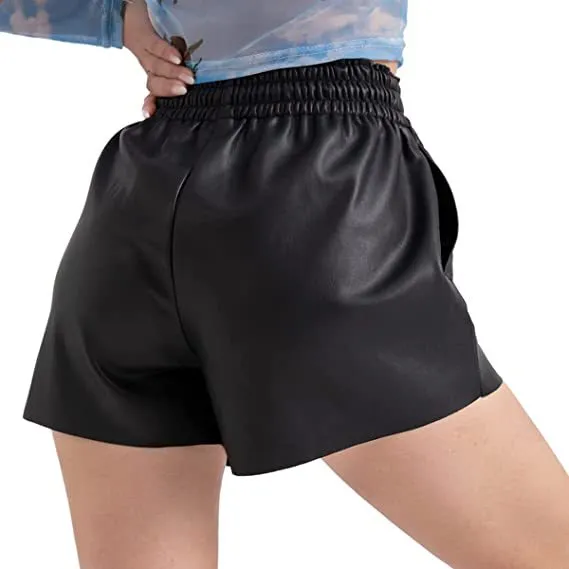 Casual Loose Drawstring Four Seasons Wear PU Elastic Leather Pants - Black