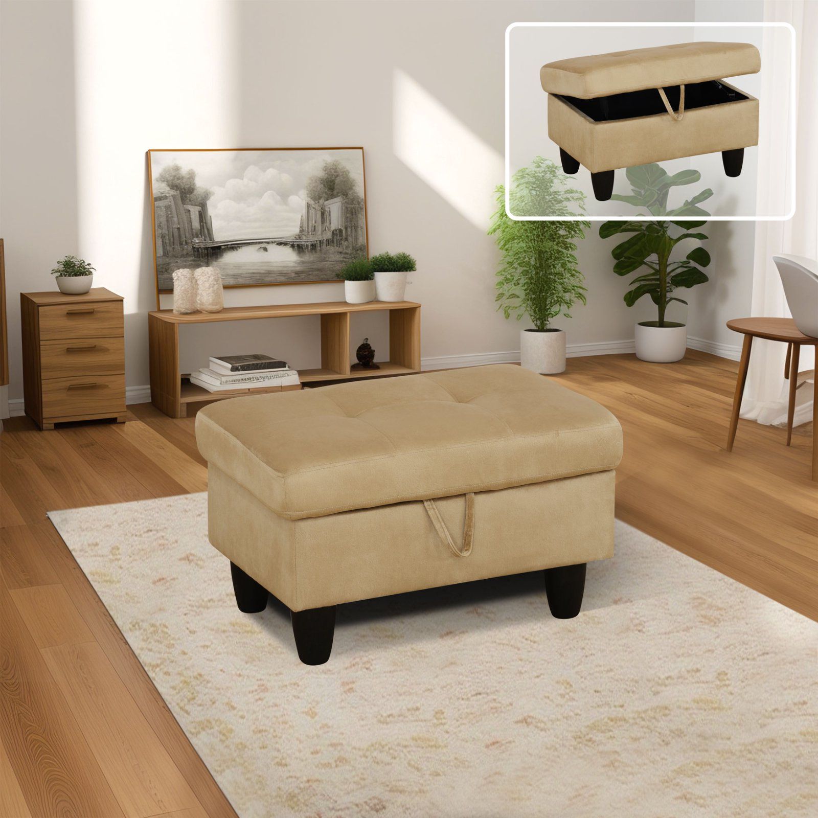 Pickup Only--Beige Flannel Living Room Sofa Ottoman - imagen 1