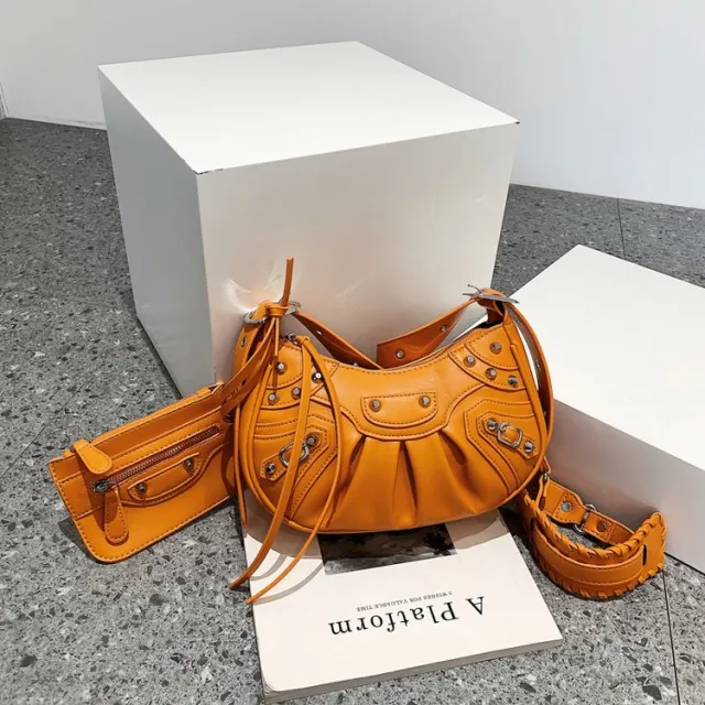 New Women's PU One Shoulder Synthetic Leather Sewing Thread Zipper Bag Orange - Shop at LoveMi