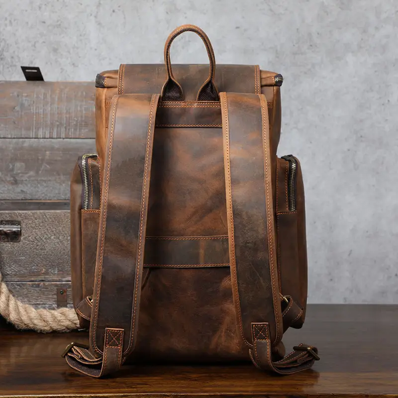Large Capacity Vintage Crazy Horse Leather Backpack