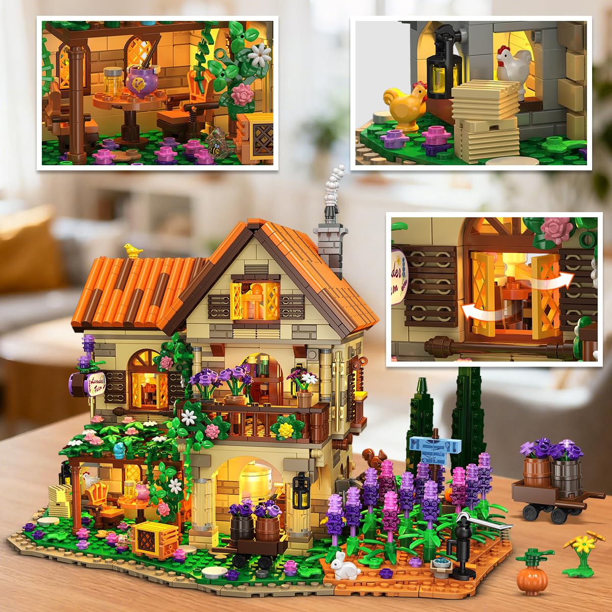 Lavender Manor House Building Set With Lights, 1960 PCS Lavender Estate Construction Model Home Decor, Romantic Lavender Flowers Cottage Building Block Kit Gift For Adults Teens Boys Girls — foto 2