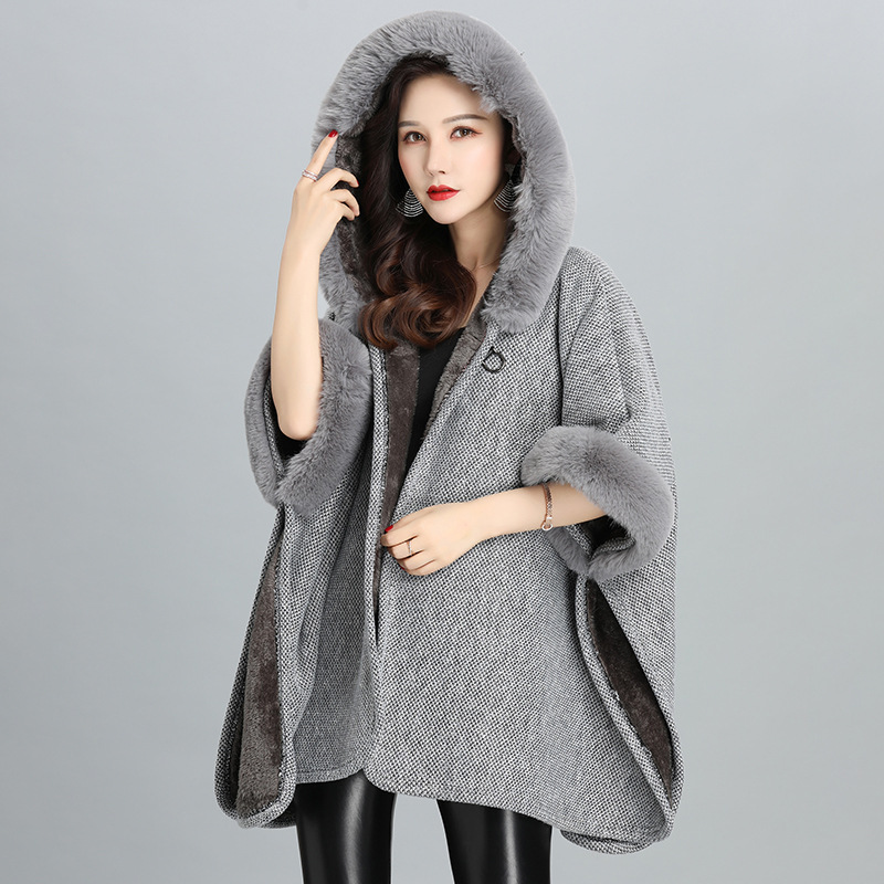 New Faux Fur British Temperament European And American Women's Hoodie Shawl Jacket Light Grey - Shop at LoveMi