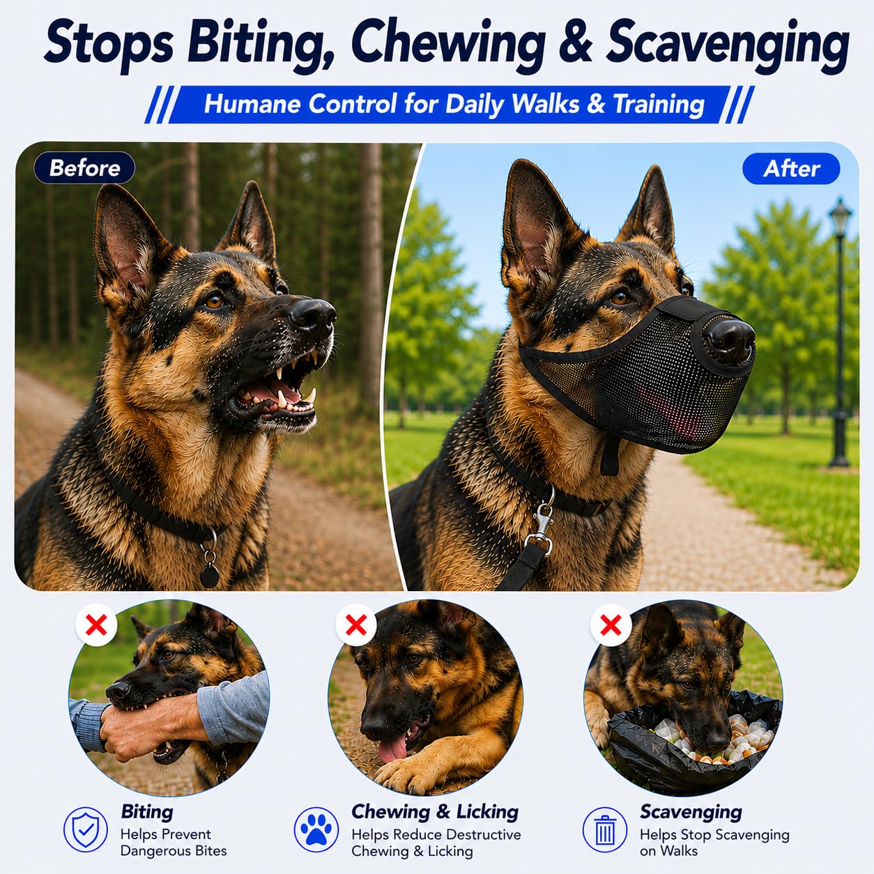 Dog Muzzle, Soft Air Mesh Muzzles For Large Sized Dogs, Breathable Dog Mussels For Scavenging Biting Licking & Barking, Adjustable Mouth Guard With Front Opening, Allows Panting And Drinking — foto 3