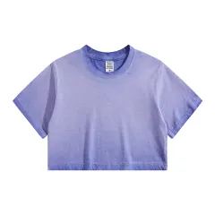 Distressed Colorful Frayed Cropped T-shirt Hip-hop - Taro Color - View 1