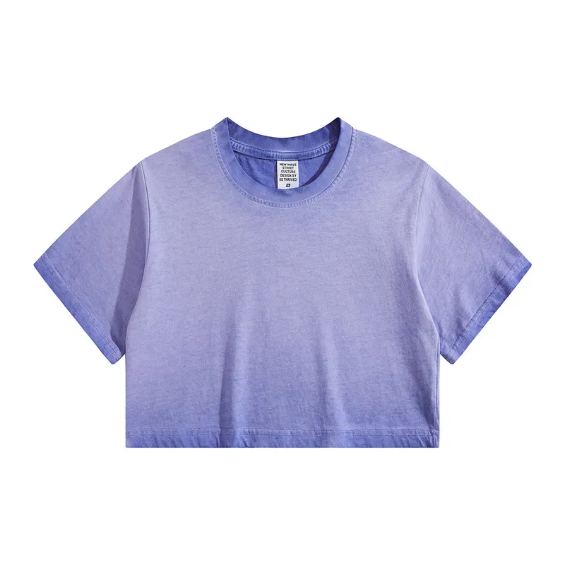 Distressed Colorful Frayed Cropped T-shirt Hip-hop - Taro Color