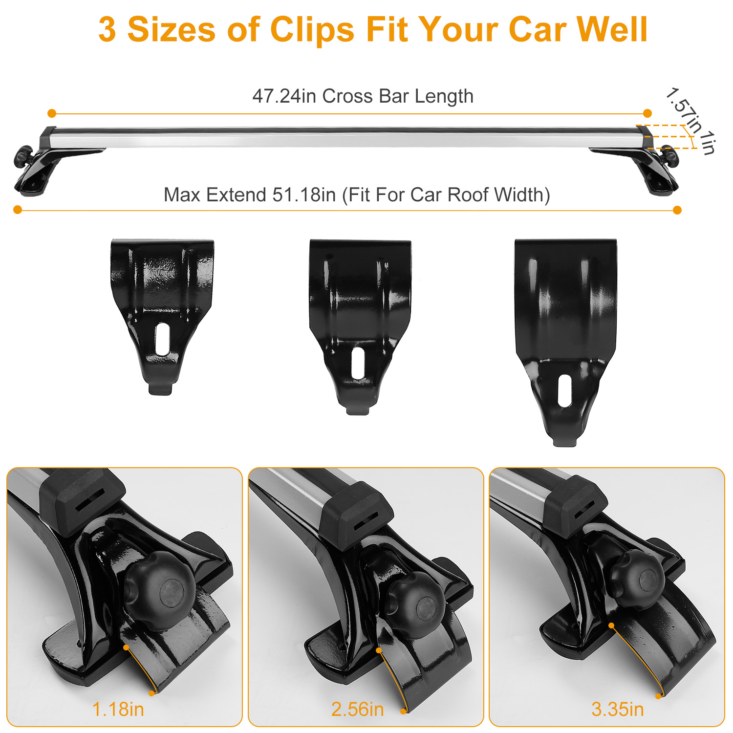47.24in Universal Top Roof Rack Cross Bar Cargo Carrier Aluminum Crossbar Rack With 165LBS Capacity Fit For Most Vehicle Wagon Car Without Roof Side Rail — foto 11