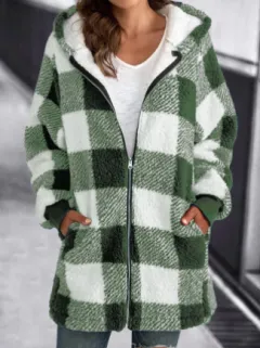 European And American Plush Women's Coat Long Sleeved Plaid - Light Green - View 1