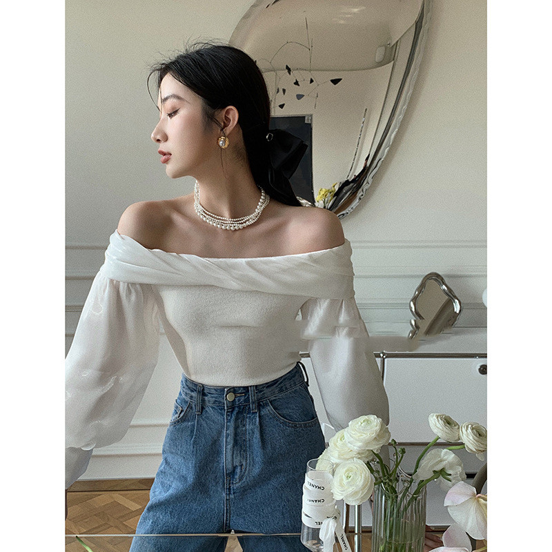 French Pure Desire Off-the-shoulder Knitted Sweater