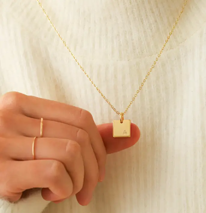 Rectangular Titanium Steel Letter Necklace