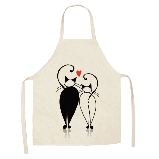 Title 4, Cartoon Cat Couple Linen Sleeveless Apron for K...