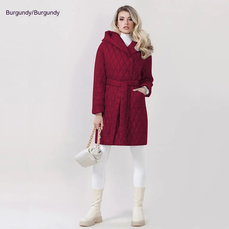 Fashion Woman Cotton Dress Coat Solid Color Hooded Warm Jacket Wine - Shop at LoveMi