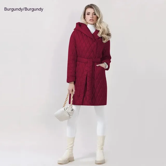 Fashion Woman Cotton Dress Coat Solid Color Hooded Warm Jacket Wine Red - Shop at LoveMi