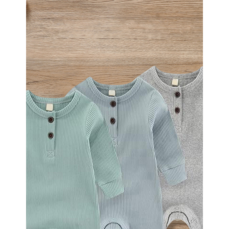 3-Pack Newborns Infants Baby Boys & Girls Long Sleeve Ribbed Romper Soft Button Front Jumpsuit — foto 20