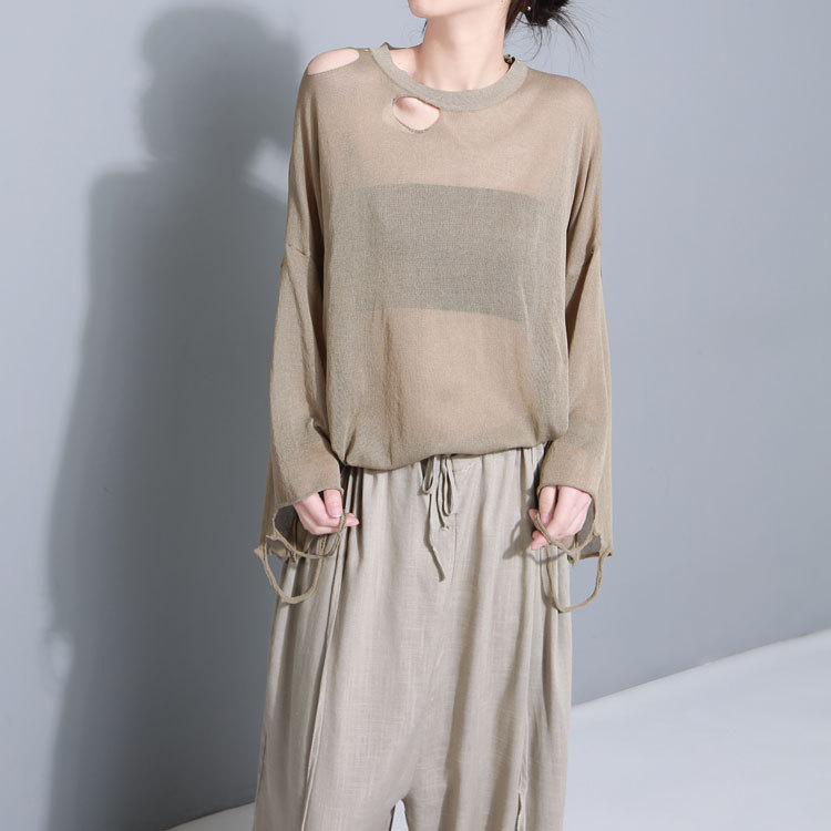 Shredded Shoulder Walking Micro Perspective Pullover Sweater