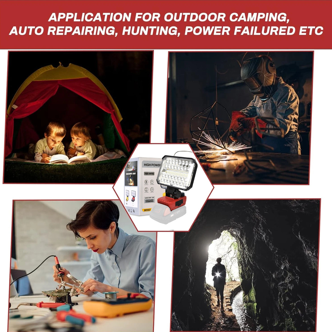 LED Work Light Cordless For Milwaukee M18 18V Battery USB Port Outdoors Lamp — image 4