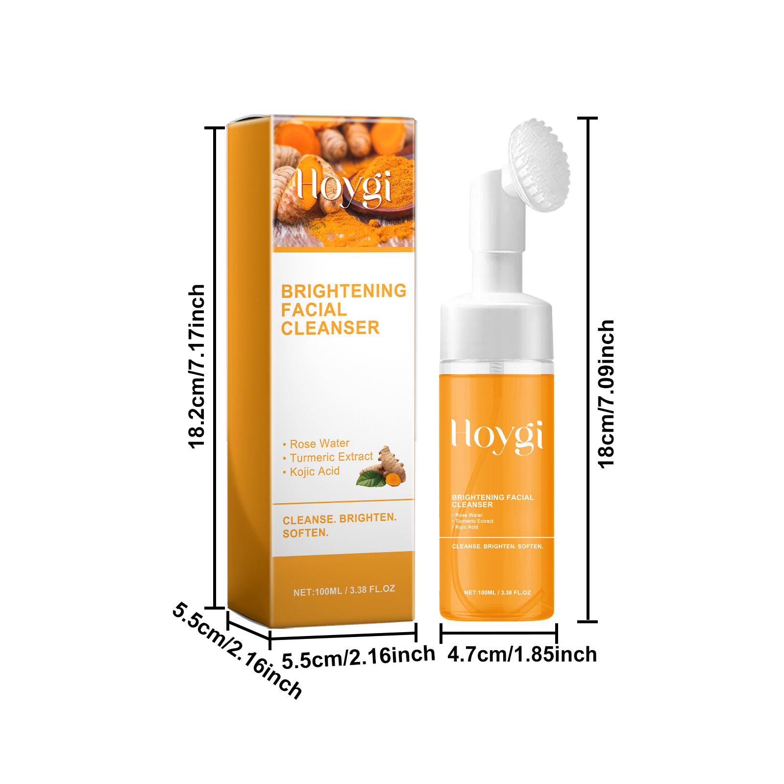 Turmeric Brightening Facial Cleanser Foam With Built-in Brush, Deep Pore Cleansing, Moisturizing Soft Skin For All Skin Types thumbnail 8