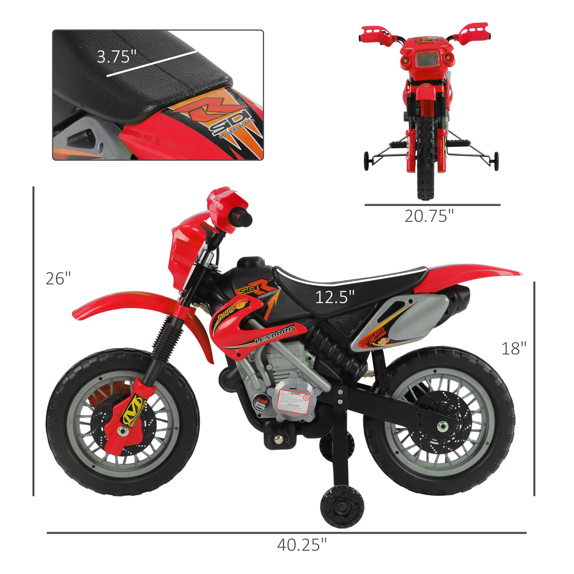 Moto eléctrica para niños de 6 V con ruedas de entrenamiento, a batería, color rojo / Kids 6V Electric Ride-On Motorcycle With Training Wheels, Battery-Powered, Red 49