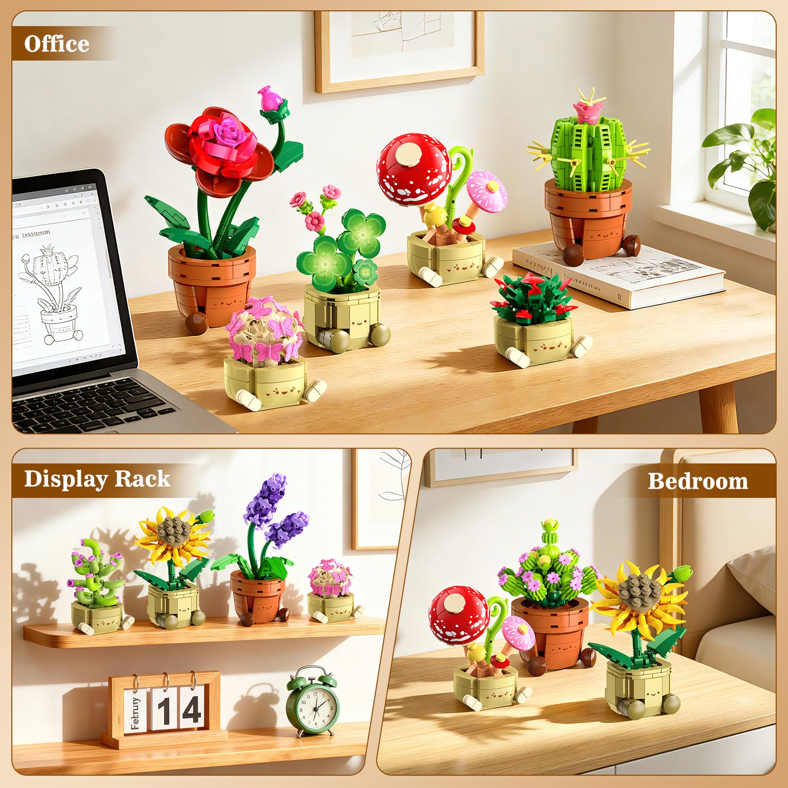 12 Pack Flowers Plants Mini Building Set - 1697PCS Flower Botanical 3.6MM Succulent Building Toy For Home Office Decor, Easter Birthday Party Favors Gift For Adults Girls Boys