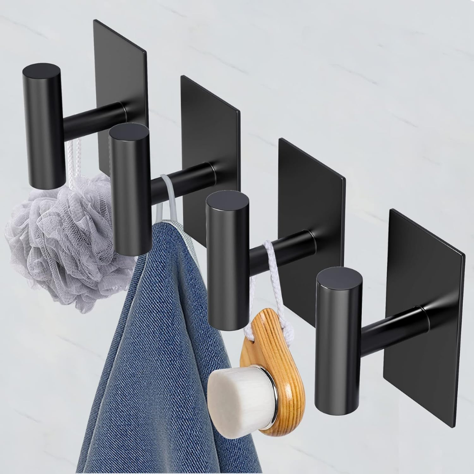 Wall Towel Hooks Heavy Duty Sticky Holder Waterproof Towel Hooks For Hanging Coat Clothes Black 2 Pack 3