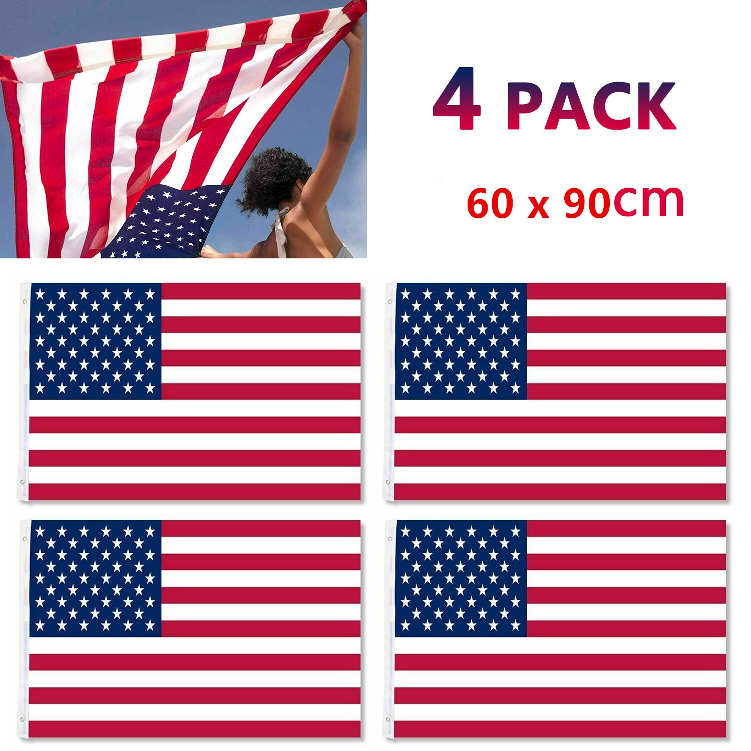 3 FT American Flag US USA National Double Sided Polyester Brass Grommets 60x90cm Flag 4Pcs - Shop at LoveMi
