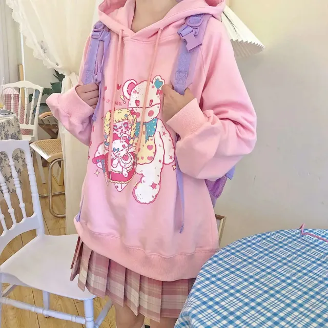 College Style Hooded Sweater Women Padded Jacket Pink - Shop at LoveMi